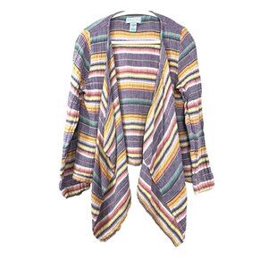 Taska Polizzi Boho Striped Open Front L Cardigan Drape Hi Low Festival Vibes